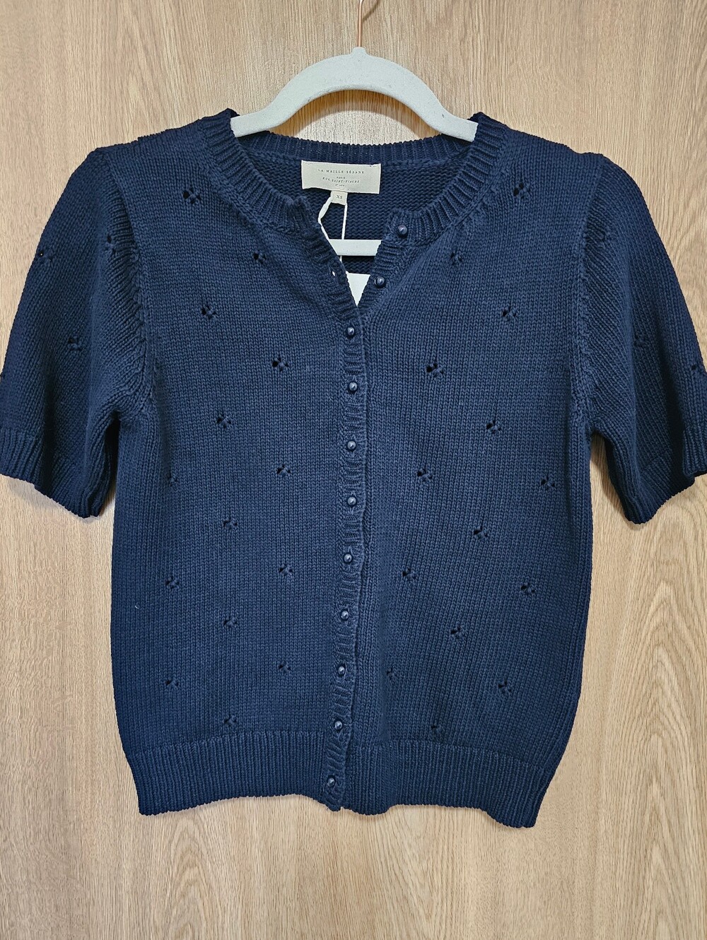 NWT! Sezane Kyle Navy Blue Pointelle Cardigan Knit Sweater Size XS - Picture 3 of 8